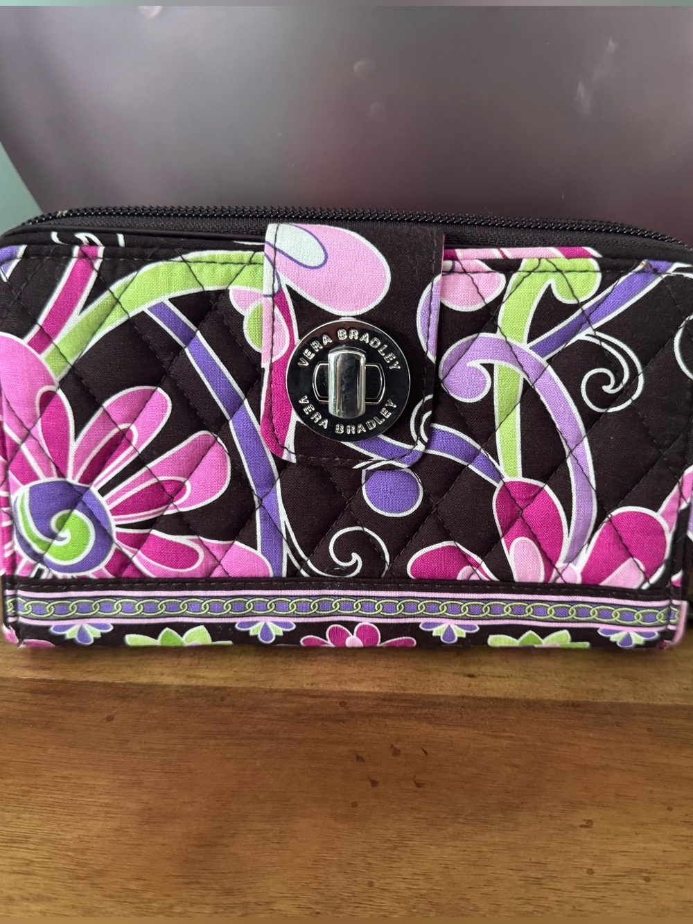 Vera Bradley Quilted Floral Wallet in Black, Pink, Purple, Green